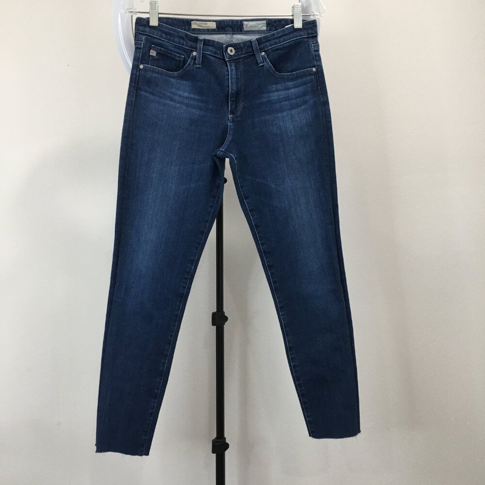 AG ADRIANO GOLDSCHMIED Med/Dark Wash THE PRIMA Mid-Rise Cigarette Raw Hem Jeans